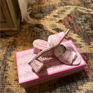 Pink Larroude x LoveShackFancy Floral Women's Heels